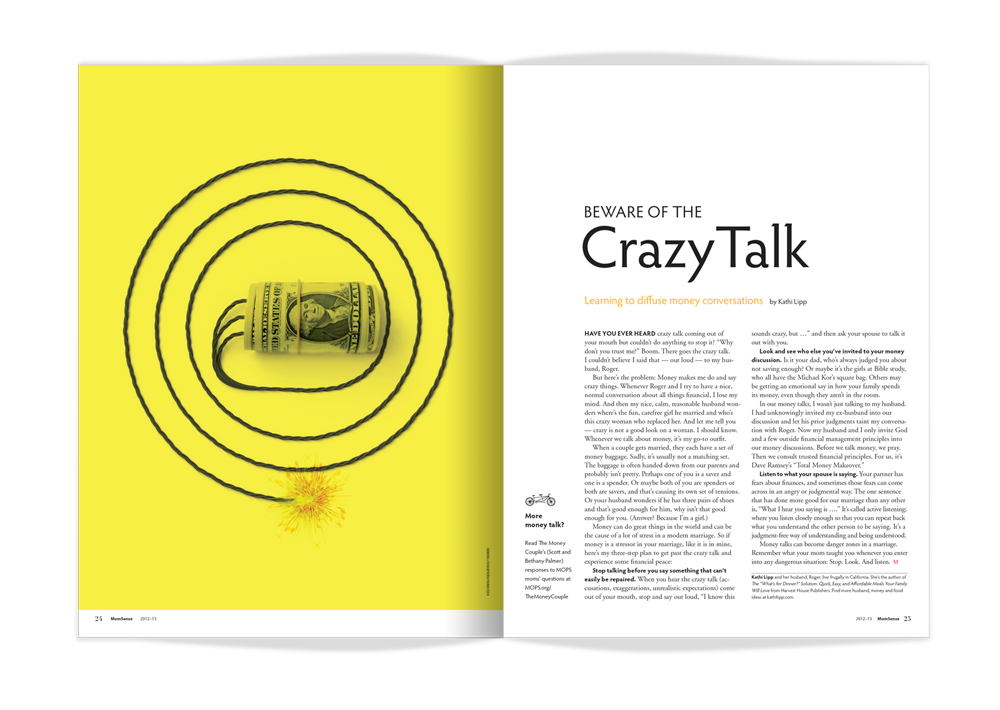 collaged image of dollar bills wrapped by rubber band with black string circling around with lit fuse