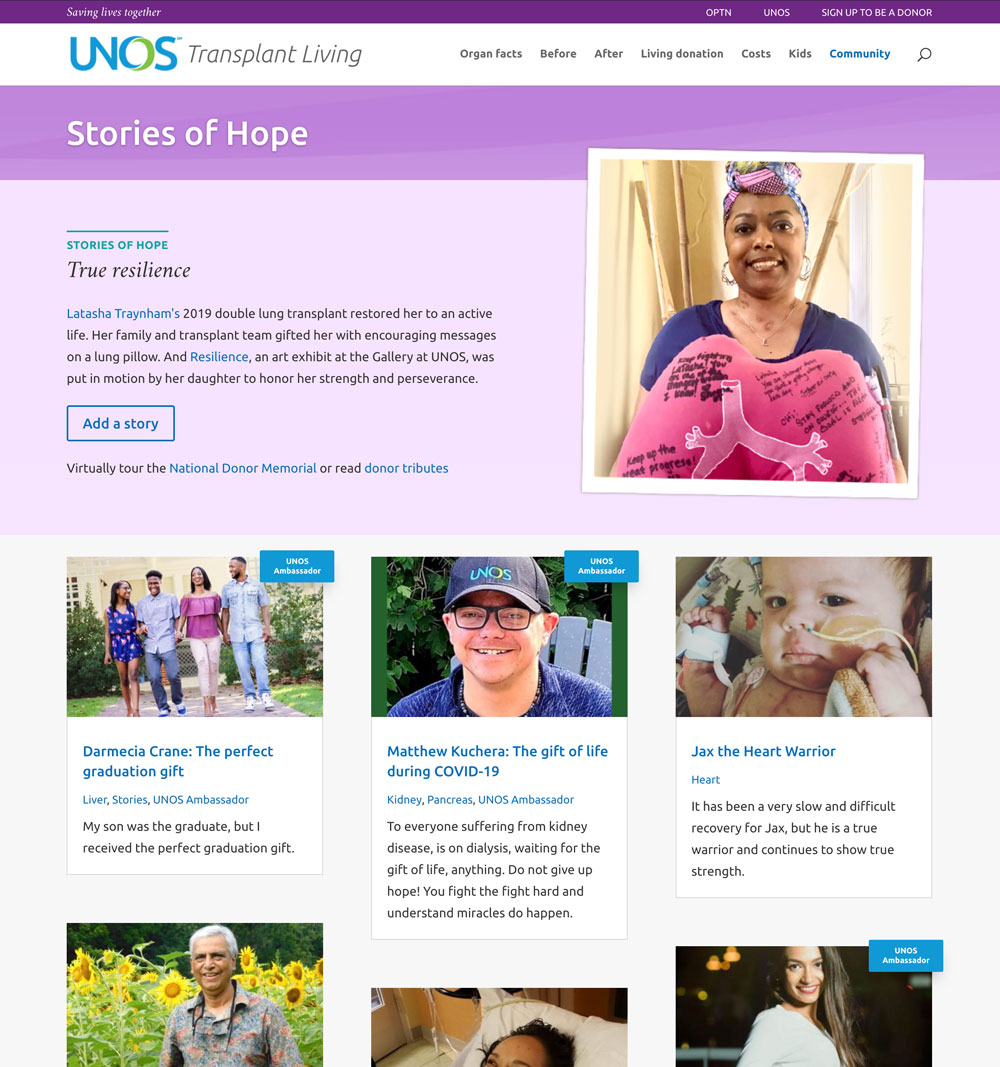 Landing page of submitted stories