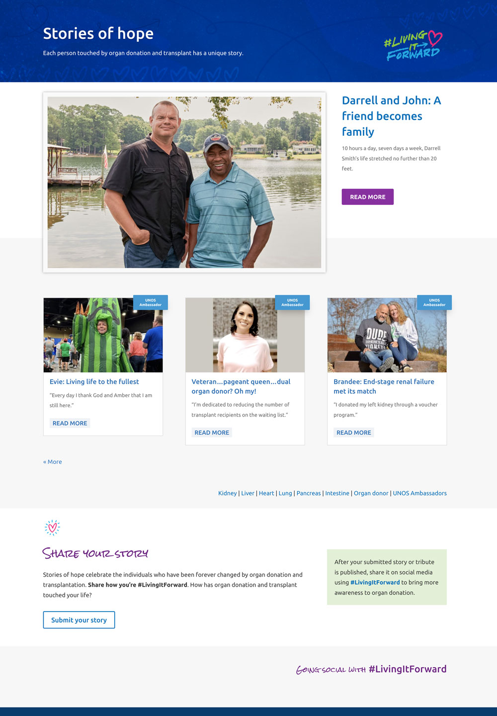 Landing page of submitted stories